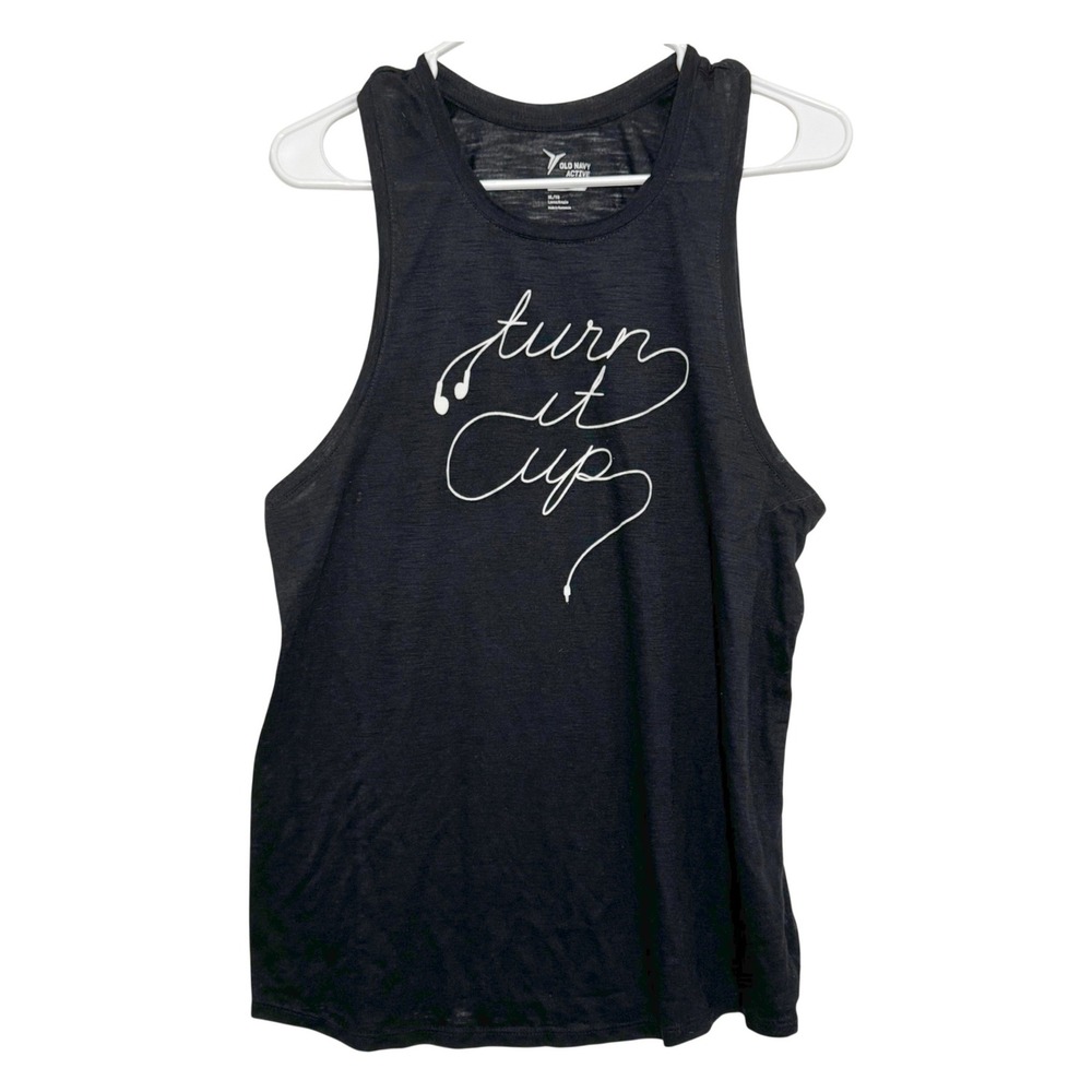 Old Navy Active Tank Top‎ Black Graphic Women XL Gym Workout Shirt